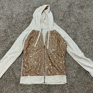 Gold/tan Sequin Zip Up Hoodie. Size Large (more Like Medium)